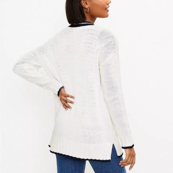 NWT LOFT Tipped Relaxed V-Neck Pocket Mid-Length Knit Cardigan Size Medium. 4 - Picture 3 of 10